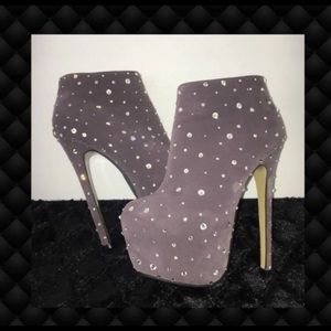 Grey Platform Rhinestone Booties
